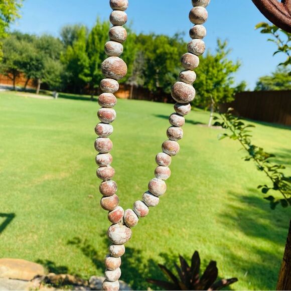 RusticClay Ceramic White Pale Blue Rosary Beads Distressed Decor Garden Necklace - Picture 11 of 16